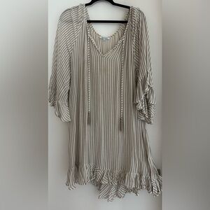 Blue Island Gray Striped Ruffle Sleeve Blouse